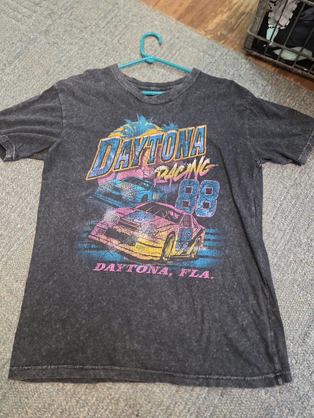 Vintage Daytona Racing Graphic Tee - Black with Neon Print